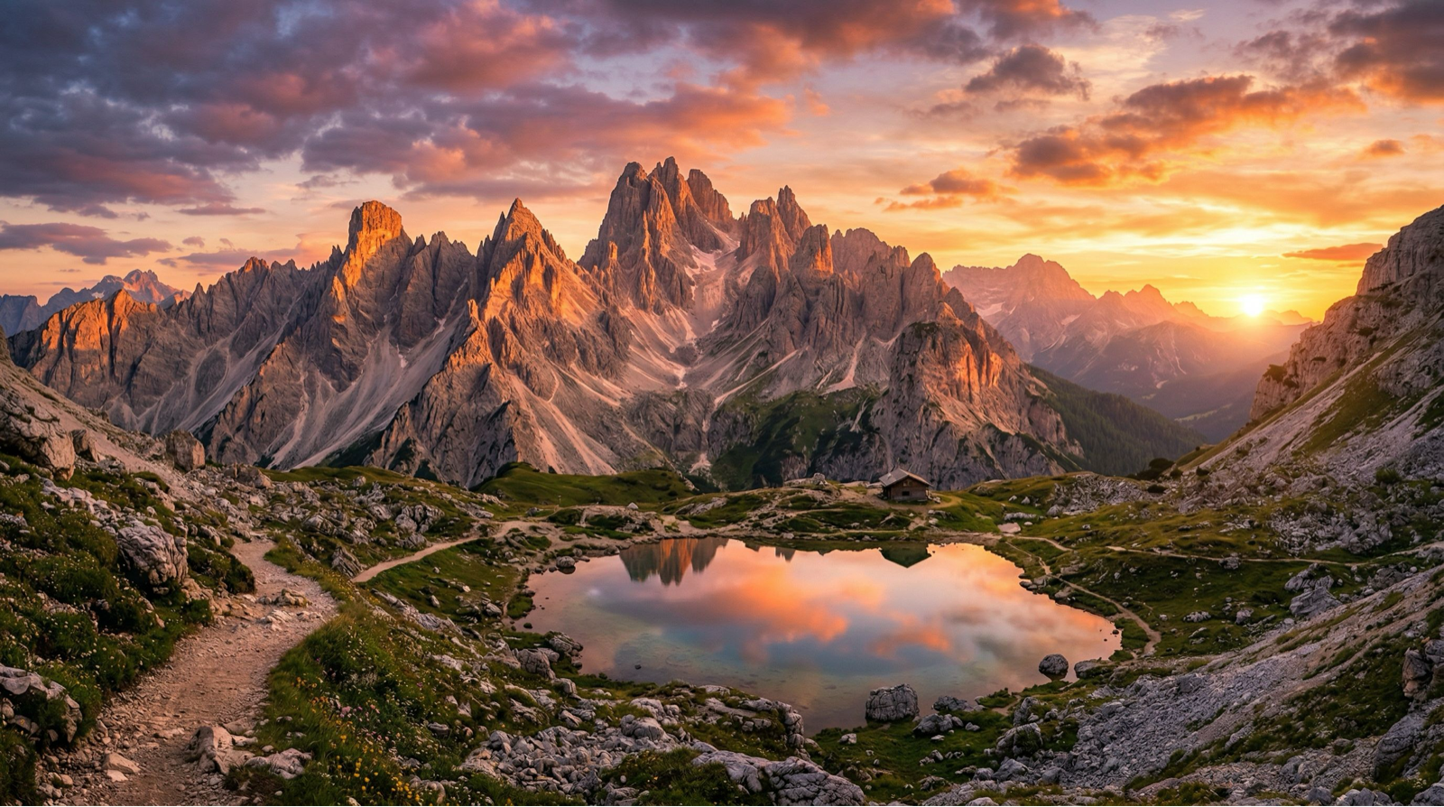 Create an Image of the Dolomite Mountains at Sunset