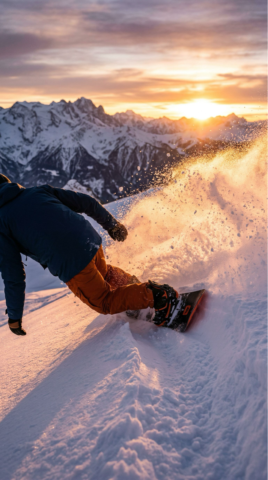 Create an Image of an Alpine Skier in Sunset Powder